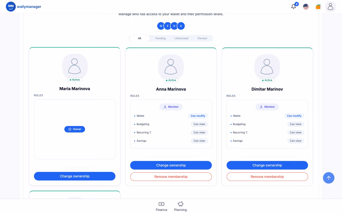 Shared wallet members (Premium)